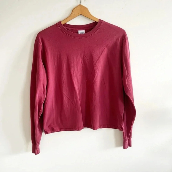 Outdoor Voices dark rose pink oversized cropped long sleeve top size Small - Picture 1 of 7